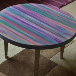 Multi Coloured Old Boat Wood Style Coastal Cottage Coffee Table Candy Stripe Colours 60 cm Diameter + 4 X 16 - thumbnail 4