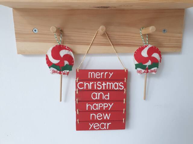 Christmas Wood Sign Home Decor, Merry & Happy New Year Wall Hanging Art, Xmas Housewarming Gift - image 1