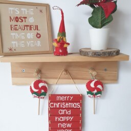 Christmas Wood Sign Home Decor, Merry & Happy New Year Wall Hanging Art, Xmas Housewarming Gift - thumbnail 2