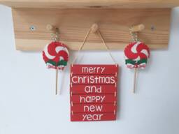 Christmas Wood Sign Home Decor, Merry & Happy New Year Wall Hanging Art, Xmas Housewarming Gift - thumbnail 1
