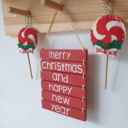 Christmas Wood Sign Home Decor, Merry & Happy New Year Wall Hanging Art, Xmas Housewarming Gift - thumbnail 3