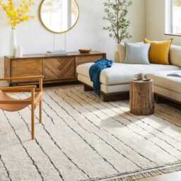 White Black Vertical Stripe Berber Rug - Modern Abstract Minimalist Carpet Hand Tufted Shaggy Moroccan Living Room Area Rugs - thumbnail 3
