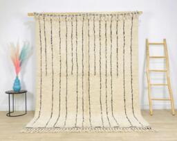 White Black Vertical Stripe Berber Rug - Modern Abstract Minimalist Carpet Hand Tufted Shaggy Moroccan Living Room Area Rugs - thumbnail 1