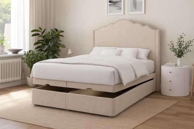 Plush Velvet Ottoman Storage Bed - Wing Design Headboard - image 1