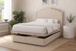 Plush Velvet Ottoman Storage Bed - Wing Design Headboard - thumbnail 1