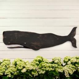Black Whale Art Nautical Wall Decor Coastal Wooden Folk - thumbnail 1