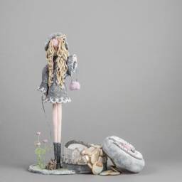 Ceramic Figurine Lady Clay Sculpture Art Doll Keepsake Box Men Best Proposal Gift For Girlfriend Black Dress Blonde Girl Statue - thumbnail 2