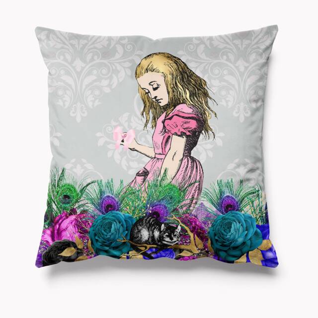 Alice in Wonderland Cushion Velvet Grey Blue 45cm X Cushions Pillows Limited Edition Mardi Gras Mad Hatter Adventures - image 1