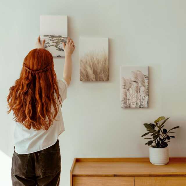 3 Piece Canvas Set - Pampas Grass Fields & A Boho Beach, Beige Wall Art Print, Landscapes Hanging - image 1
