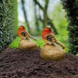Robin Garden Statues - Set Of 2 Weatherproof Resin Patio Decor - thumbnail 1