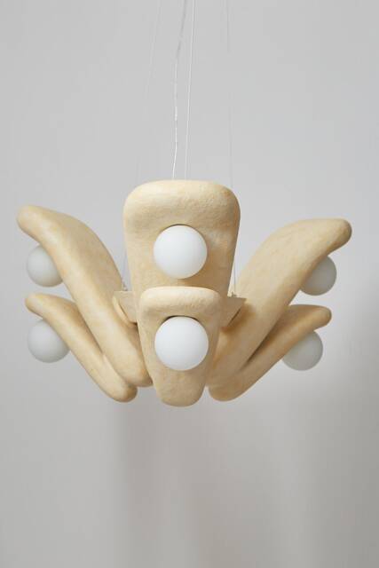 Handcrafted Clay Pendant Chandelier, Beige Sustainable Lighting - image 1