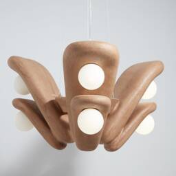 Handcrafted Clay Pendant Chandelier, Beige Sustainable Lighting - thumbnail 2