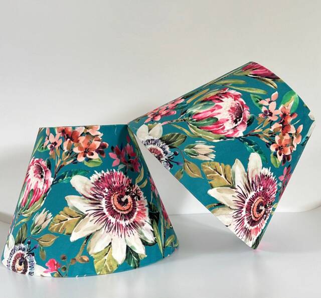 Floral Summer Garden Velvet Coolie Lampshade, Empire Teal Empire, Ceiling Light Shade - image 1