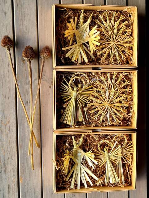 Christmas Tree Decoration Set Of 4 Handmade Natural Straw Ornaments - image 1