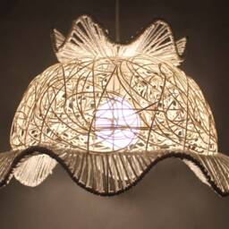 Petal-Shaped Rattan & Paper Rope Pendant Light, Flower Lighting Fixture, Decorative Ceiling - thumbnail 3