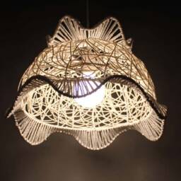 Petal-Shaped Rattan & Paper Rope Pendant Light, Flower Lighting Fixture, Decorative Ceiling - thumbnail 2