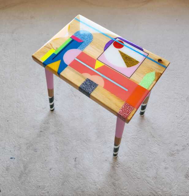 Handmade Resin Coffee Table, Colorful Abstract Boho Art, Wood Side Table - image 1