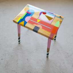 Handmade Resin Coffee Table, Colorful Abstract Boho Art, Wood Side Table - thumbnail 4
