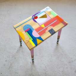 Handmade Resin Coffee Table, Colorful Abstract Boho Art, Wood Side Table - thumbnail 2