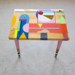 Handmade Resin Coffee Table, Colorful Abstract Boho Art, Wood Side Table - thumbnail 3