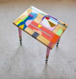Handmade Resin Coffee Table, Colorful Abstract Boho Art, Wood Side Table