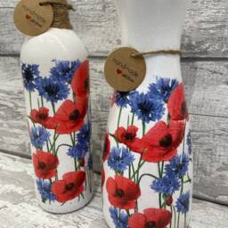 Poppy Vase & Light Up Bottle Set, Gifts, Decoupaged, Poppy Flowers, Gifts For Her, Mother's Day, Flowers - thumbnail 2