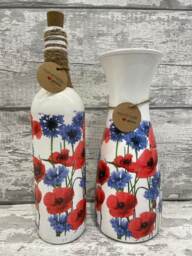 Poppy Vase & Light Up Bottle Set, Gifts, Decoupaged, Poppy Flowers, Gifts For Her, Mother's Day, Flowers - thumbnail 1