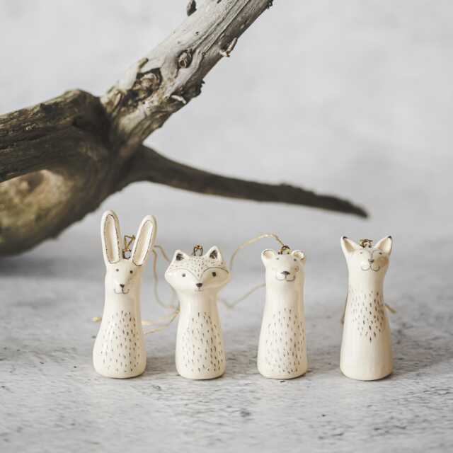 Christmas Tree Woodland Animals Handmade Ceramic Holiday Ornaments, Fox, Bear, Raccoon, Hare - image 1