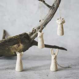 Christmas Tree Woodland Animals Handmade Ceramic Holiday Ornaments, Fox, Bear, Raccoon, Hare - thumbnail 2