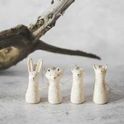 Christmas Tree Woodland Animals Handmade Ceramic Holiday Ornaments, Fox, Bear, Raccoon, Hare - thumbnail 1