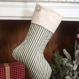 Personalized Quilted Christmas Stocking, Green Ticking Stripe, Farmhouse Decor - thumbnail 2