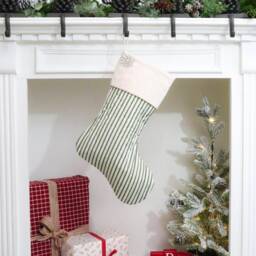 Personalized Quilted Christmas Stocking, Green Ticking Stripe, Farmhouse Decor - thumbnail 4