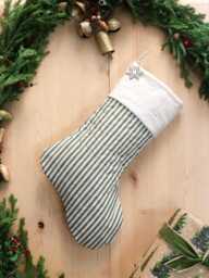 Personalized Quilted Christmas Stocking, Green Ticking Stripe, Farmhouse Decor - thumbnail 1