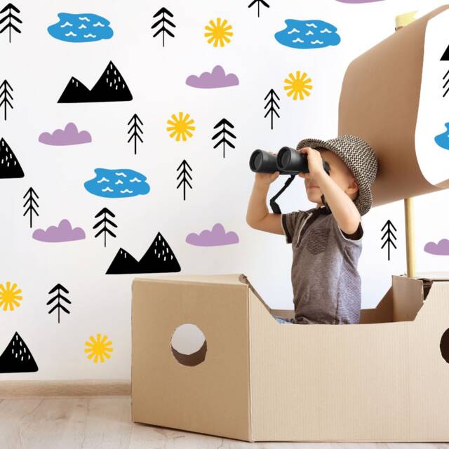 Mountain & Lake Wall Stickers - Fun Bright Decals, Kids Art, Nursery Stickers, Play Room Bedroom Decor - image 1