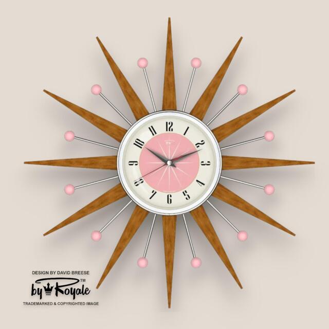 Teak Starburst Clock Mid Century Modern Wall Decor, 21 - image 1