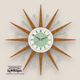 Teak Starburst Clock Mid Century Modern Wall Decor, 21 - thumbnail 4