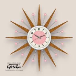 Teak Starburst Clock Mid Century Modern Wall Decor, 21