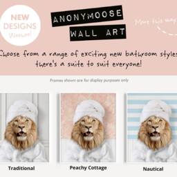 Lion in A Bathrobe Print, Bathing, Funny Bathroom Animal Towel On Head, Bath Robe, Whimsy - thumbnail 2