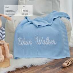 Personalized Organic Cotton Knit Baby Blanket, Embroidered Name, Keepsake Gift - thumbnail 4