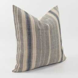 Vintage Woven Hemp Pillow Cover, Striped Hmong Cushion, Rustic Farmhouse Accent - 20x20 - thumbnail 3