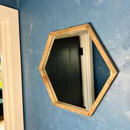 Hexagonal Wood Mirror - Trendy Home Decor Rustic Natural Wall Hanging Mirror Hexagon Large Size Solid Wood - thumbnail 3