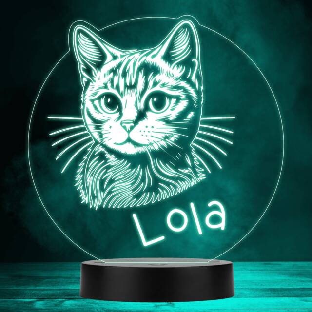 Cat Pet Line Drawing Multicolour Personalised Gift Led Lamp Night Light - Bedroom - image 1