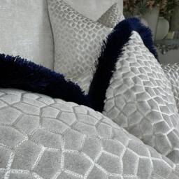 Handmade Navy Fringe Lumbar Cushion, Origami Grey Decorative Pillow - 12x20 - thumbnail 3