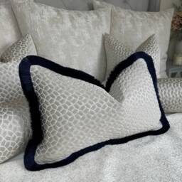 Handmade Navy Fringe Lumbar Cushion, Origami Grey Decorative Pillow - 12x20 - thumbnail 4