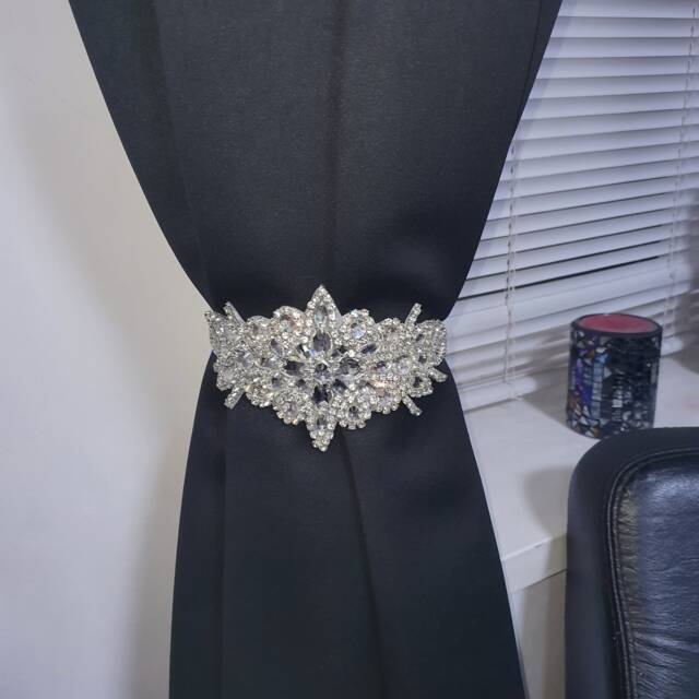 Crystal Rhinestone Curtain Tie Backs Magnetic Holders - Pair