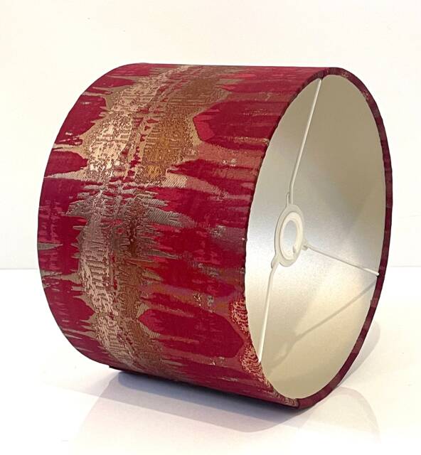New Luxury Premium Quality Drum Abstract Design Inca Fabric Lamp Shade Pendant Light Red With Metallic Linings - image 1