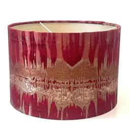New Luxury Premium Quality Drum Abstract Design Inca Fabric Lamp Shade Pendant Light Red With Metallic Linings - thumbnail 3
