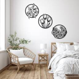 3 Piece Set Flowers Metal Wall Art, Decor, Home Decoration, Housewarming Gift, Living Room Art, Girfriend Gift, New Her Gift - thumbnail 1