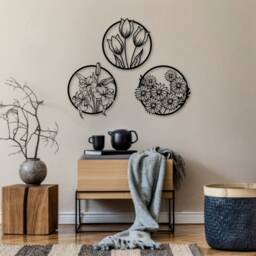 3 Piece Set Flowers Metal Wall Art, Decor, Home Decoration, Housewarming Gift, Living Room Art, Girfriend Gift, New Her Gift - thumbnail 3