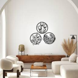 3 Piece Set Flowers Metal Wall Art, Decor, Home Decoration, Housewarming Gift, Living Room Art, Girfriend Gift, New Her Gift - thumbnail 2